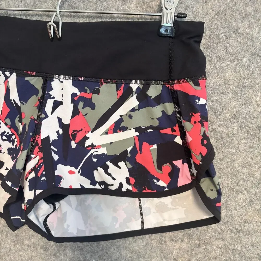 Lululemon Shorts Womens 6 Black Print Run Speed Shorts Pop Cut Boom Athletic